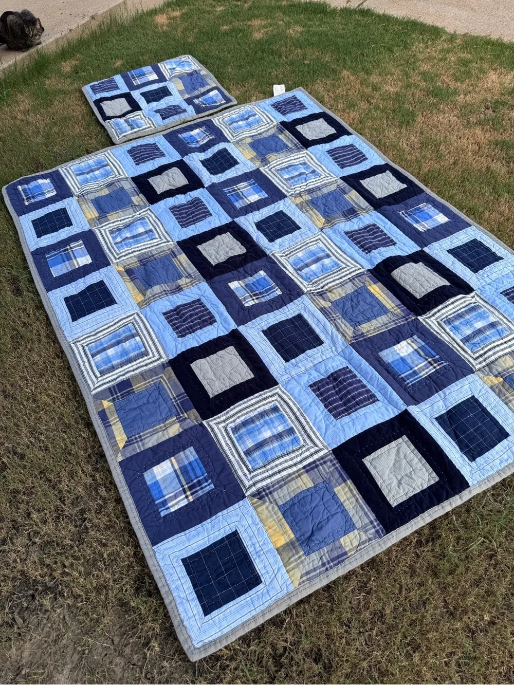 Pottery Barn Kids Twin Blue Patchwork Quilt with Euro Sham